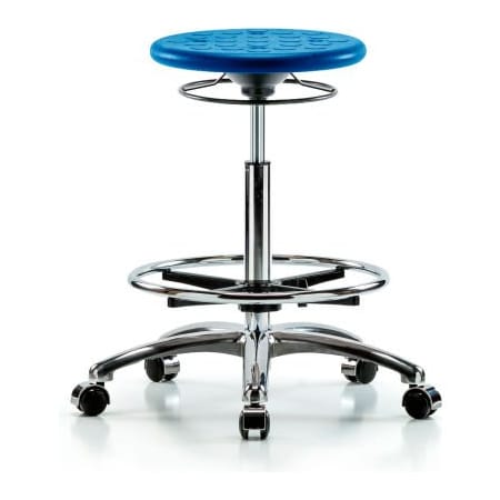 E Com Blue Ridge Ergonomics Cleanroom Stool with Casters and Footring - High Bench Height - Blue CLR-IPHBSO-CR-CF-CC-BLU
